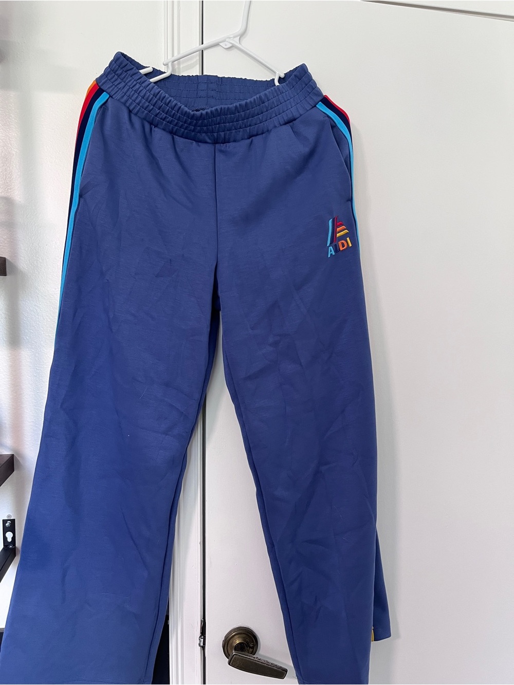 Navy Blue Women's Track Pants with Rainbow Side Stripes